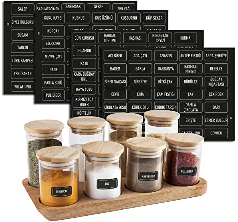colortouch Gewürzetiketten Selbstklebend - Aufkleber Gewürzetiketten - 140 Stück Vorratsetiketten (Türkisch) - Gewürzgläser Etiketten - Gewürz Sticker - Wasserfest Küchenetiketten - Schwarz