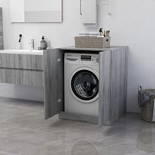 Norheim Meuble pour Machine à Laver, Meuble Lave Linge,Meuble Lave Linge, Housse Machine a Laver,Cache Machine a Laver,Housse pour Lave Linge,-Sonoma Gris 71x71,5x91,5 cm