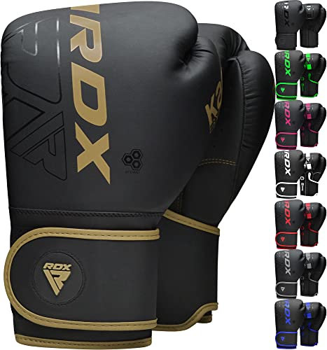 RDX Niños Guantes de Boxeo para Entrenamiento y Muay Thai, Maya Hide Cuero Kara Junior Mitones para Sparring, Kick Boxing, Boxing Gloves para Saco Boxeo, Artes Marciales Training (Dorado, 8OZ)