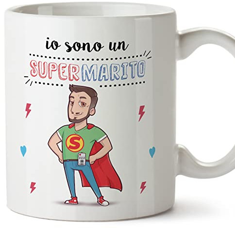 Mugffins Tazza in ceramica per MARITO 11 oz / 350 ml - In italiano - Super Famiglia - Idea regalo per compleanno, anniversario, natale