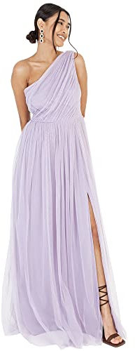 Anaya with Love Women's Womens Ladies Maxi One Cold Shoulder Slit Split Sleeveless Prom Wedding Guest Bridesmaid Dress, Dusty Lilac, 10 UK