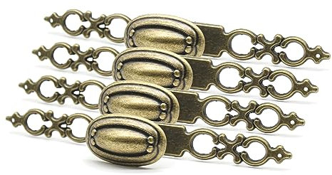 DOJA Barcelona | Poignée de Meuble Ancien Ovale en Laiton Antique | Lot de 4 | 136*22*26mm | Style Rétro en ZnAl | Pour Cuisine, Porte Intérieure, Tiroir