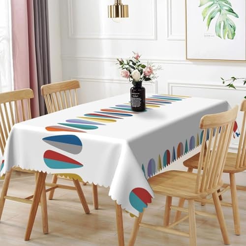 TTQYFNM 70 x 140 Zoll Rechteckige Tischdecke Mittleres Jahrhundert Modern 1950er Jahre Abstrakt 1960er Jahre Farben Mode Hand Tischdecke Fleckabweisend Wasserdicht Tischdecke Outdoor Party Picknick