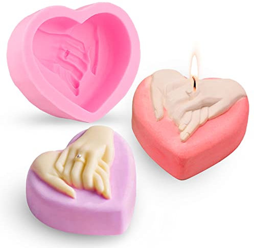 Kerzenform Herz Silikonform Liebe Herzform Kerzengießformen 3D Händchenhalten Kerzen Gießform Kerzenformen zum Gießen Herz Fondant für Duftkerze Seifenform Valentinstag Dekorative Ornamente