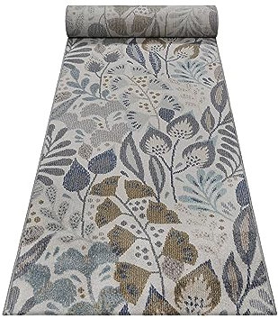 Wecon Home Wetterfester In- & Outdoor Teppich von Esprit mit blumigem Muster ideal für Balkon, Terrasse, Küche, Flur, Wohnmobil, Garten und Camping – Lilly (80 x 230 cm, blau beige)
