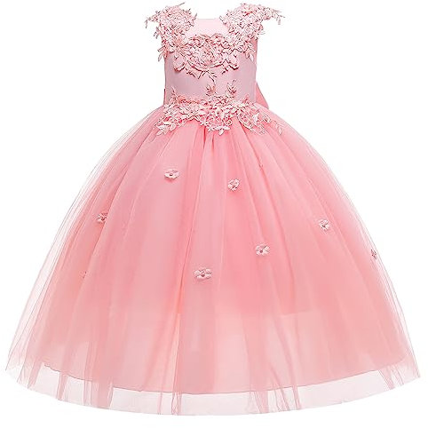 LOLANTA Vestiti Cerimonia Comunione Bambina,Abito Eleganti Bianoco Rosa Blu(6-7 Anni,Rosa,Tag 130)