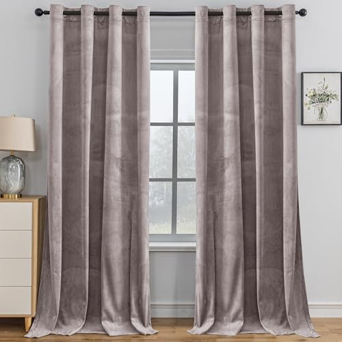 YSTELLAA Gardinen Samt 2er Set, 140×245cm, Thermovorhang Kälteschutz Mit Ösen, Vorhang Blickdicht Wohnzimmer Modern, Thermovorhang Schlafzimmer, Blackout Schallschutz, Rosa Grau