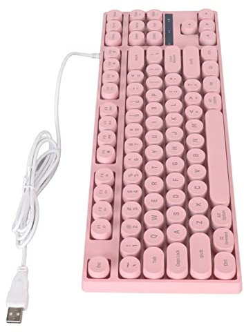 BROLEO Wired Keyboard, Plug and Play 87 Round Keys Family Gaming Keyboard (Pink)