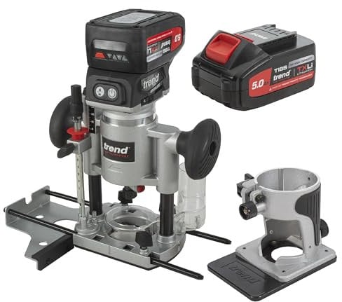 Trend 18V Cordless Plunge & Trim Router Kit, 1/4 Inch Collet, 2 x 5.0Ah Batteries, Enhanced Precision Routing, T18 Range, T18S/R14P1