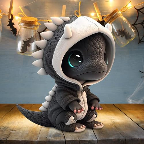 NAVESO Coole Drachen Figuren, Niedliche Garten Drachen Skulptur, Drachen Figuren Deko, Halloween Dinosaur Statue, Drachen Figuren Harz, Drachen Figur Garten Deko, 13.5 * 10 * 7cm