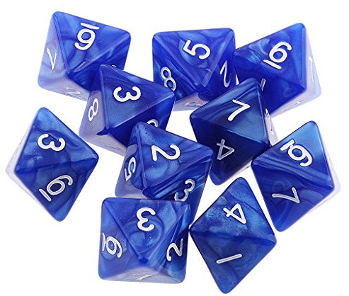 Tiuimk Set di 10 dadi a 8 facce con motivo perlato, colore blu, perfetti per giochi da tavolo e giochi di ruolo MTG