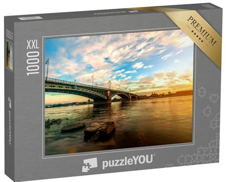 Puzzle 1000 Teile XXL „Schöner Sonnenuntergang über der Rheinbrücke in Mainz“ – aus der Puzzle-Kollektion Rhein
