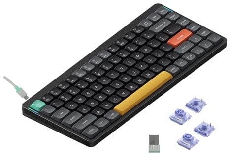 nuphy Air75 V2 Kabellose mechanische Tastatur, 84 Tasten RGB Hot-Swap Tastatur, unterstützt Bluetooth 5.1, 2.4G und kabelgebundener Verbindungc für PC/Laptop/Windows/Mac-Black Gateron Wisteria Switch