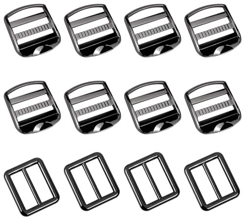 CiShow 12 Pcs Metal Ladder Lock Slider, Adjustable Zinc Alloy Buckle for Backpack Strap (2 Styles)