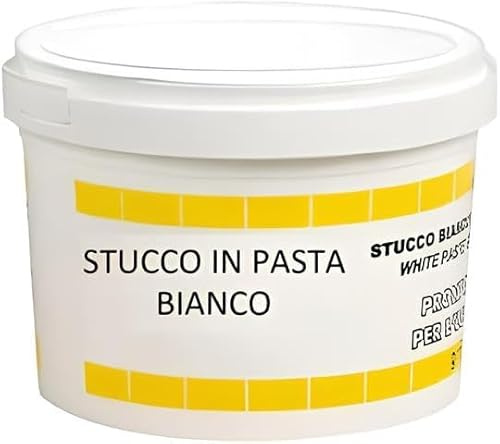 Vasetto Stucco Bianco in Pasta Professionale Pronto all'Uso - Stucco per Legno e Muro - Adesione Perfetta ed Essiccazione Veloce (1 Kg, Bianco)