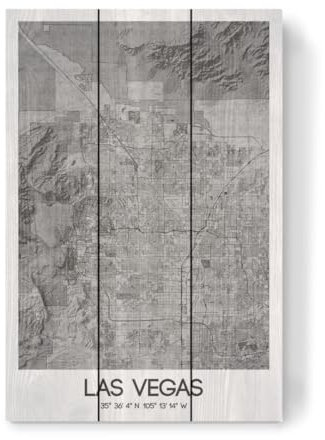 artboxONE Holzbild 45x30 cm Städte/Las Vegas Las Vegas Bleistift Map von Künstler Webwald