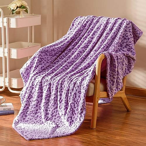 Excervent 3D-Leopard-Flanelldecke, 280 g/m², leichte Geparden-Decke für Schlafsofa, superweiche und gemütliche Decken, 127 x 101,6 cm, Violett