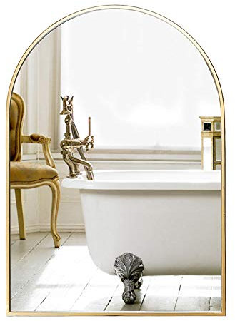 HYSTERIA | HD-Wandspiegel – Badezimmer wasserdicht | Moderner Rundbogen-Hängespiegel aus Eisen (60 x 90 cm, Golden | Schwarz),Spiegel groß