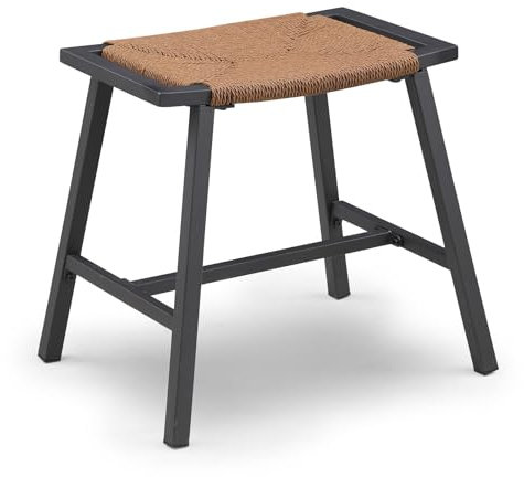 KAIRUITUCH Tabourets de 45,7 cm, chaises de table de salle à manger, tabourets courts, selle de cuisine dos nu, petit tabouret pour cuisine, siège extérieur en corde marron avec motif tissé en métal,