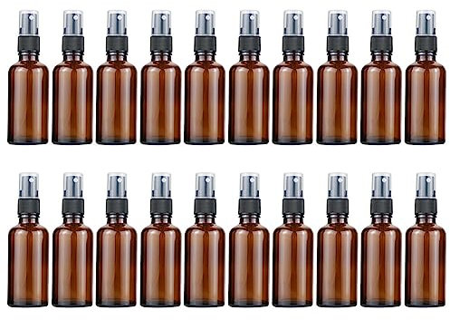 Katutude Botella pulverizadora de cristal marrón, 20 unidades, botella vacía de pulverización de 100 ml, botella de spray de vidrio fina, recargable, pequeña botella vacía de pulverización portátil