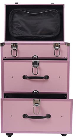 Kosmetikkoffer Trolley Make Up Koffer, 4 in 1 Kosmetikkoffer Groß Friseurkoffer für Reisen abschließbar Nagelkoffer Tattoo Koffer mit 360° drehbaren Rollen, Maximale Belastung 50kg (Rosa)