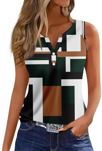 Temu Shop Kleidung Damen Oberteile Weiße Bluse Tunika Sommer V-Ausschnitt Ärmellos Henley Tops Blumen Bedruckt Sport Elegant Achselshirts Aesthetic Blusen