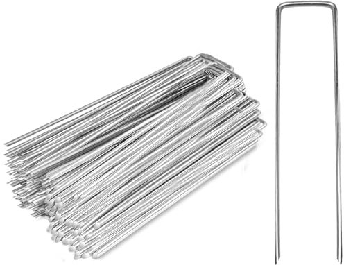 100Pack Weed Control Membrane Pegs - 6”x3MM Garden Pegs, U-Shaped Ground Pegs Galvanised Securing Pegs Metal Garden Landscape Staples for Weed Fabric, Artificial Grass, Netting Fence