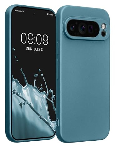kwmobile Handyhülle für Google Pixel 9 Pro Hülle - weiche Silikon Case metallisch schimmernd - Schutzhülle Cover - Metallic Karibikblau
