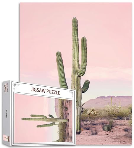 Tucocoo Saguaro Kaktus-Puzzles für Erwachsene, 1000 Teile, Arizona-Wüstenlandschaft, Rosa, Kunst-Puzzle, 70 x 50 cm, buntes DIY-Puzzles für Heimdekoration, Familienpuzzle, perfekt für Spieleabende