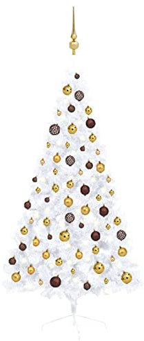 Sufrk Medio árbol de Navidad Artificial con LED y Bolas Blanco 150 cm Arvore De Natal con Luz