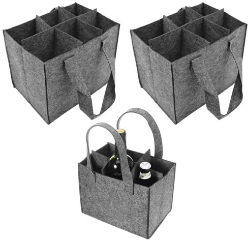 ZOCONE 3 Stück Flaschenträger 6 Flaschen, Flaschentasche Filz, Flaschenkorb, Getränketasche, Biertasche Filztasche mit Fächern, Männerhandtasche Weinflasche Tasche für Partys und Picknicks Reise