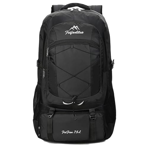 Wanderrucksack, wasserdicht, leicht, robust, 75 l, Reiserucksack mit großem Fassungsvermögen, geeignet for Wandern, Bergsteigen, Camping, Angeln(Black)