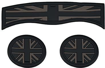 3PCS Auto Cup Halter Untersetzer, graue Union Jack UK Flagge eingebettet in Ornament Untersetzer kompatibel mit Mini Cooper Countryman F60 (Black Flag)