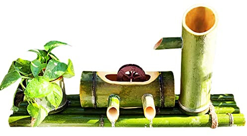 Fontaine en bambou naturel avec pompe, fontaines d'extérieur pour patio, fontaines à eau en bambou, fontaines de jardin extérieures, pour étang intérieur, aquariums, pots de fleurs, 90 cm, créativité