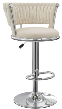 Utlenianie Juego de 1 Taburete de Bar, Taburetes Altos de Cocina con Respaldo, Taburetes Altos Ajustable 59-102 cm, Silla de Cocina Tasburete Alto de Tela, Silla de Bar para Cocina Bar Comedor (Oro)