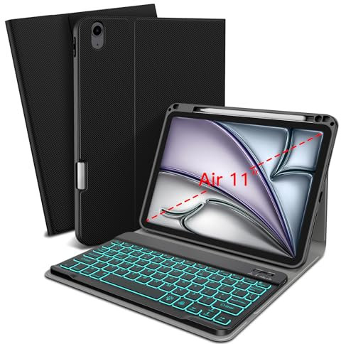 XIWMIX Keyboard Case for iPad Air 11 Inch M3 2025/M2 2024,iPad Air 5th/4th Gen (2022/2020 10.9 Inch),7 Colors Backlit Bluetooth Magnetic Detachable Keyboard, Slim Smart Cover with Pencil Holder, Black