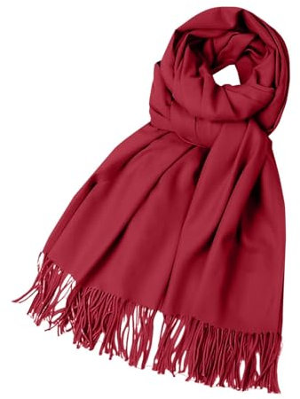 Lazzboy Schal Damen Einfarbig Kuschelige Warme Winter Klassiker Schals Langer Fransen Pashmina Übergroßer Winterschal Schultertuch Deckenschal Weicher Warmer Oversized Poncho (Wein)