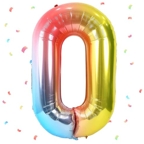 Ballon Chiffre 0,Ballons 0 an arc-en-ciel,Ballons 0 Ans Anniversaire Numero 0 Hélium Ballons,101cm Chiffre 0 Decoration Pour Garçons Filles Anniversaire Fête