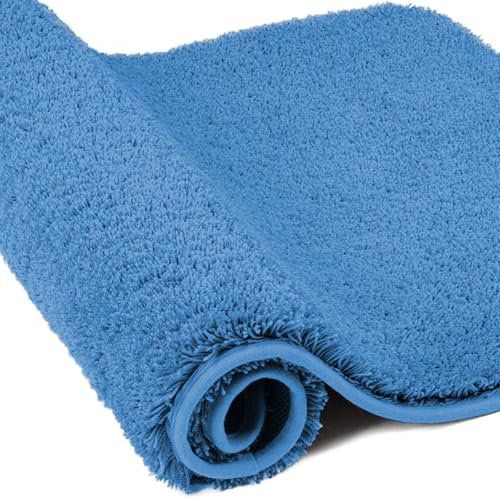 wyewye Mikrofaser-Badematte, Fußmatte, 2 cm, super dicker Badteppich, super saugfähig, Badezimmerteppich, 60 x 90 cm, Blau