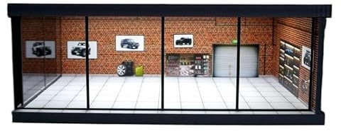 Parking Garage Scène Modèle Miniature Modèle de Parking 1:64 avec lumières, scène Miniature de Voiture, Garage de Simulation, boîte d'affichage Anti-poussière, scène de stationnement rétro(F)
