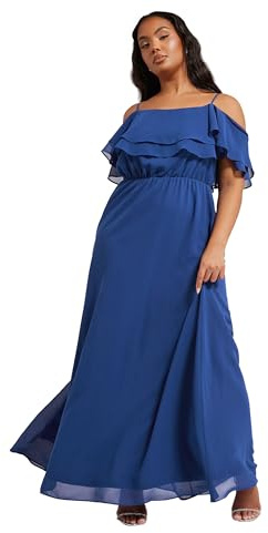 Yours London Curve Blue Frill Cold Shoulder Maxi Dress - Women's - Plus Size Curve