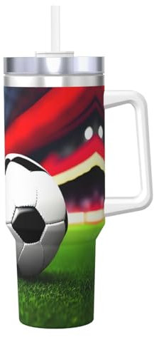 MDATT Bouteille d'eau isotherme à double paroi en acier inoxydable avec poignée et couvercle à paille - Ballon de football - 1,2 l