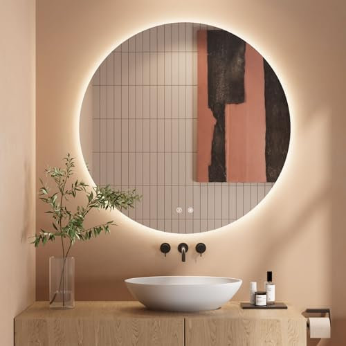 Dripex Miroir Salle de Bain 50cm, Miroir LED Rond Anti-buée, 3 Couleurs, Dimmable, Interrupteur Tactile