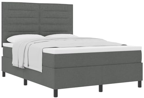 vidaXL Stylisches Dunkelgraues Boxspringbett Mit Matratze & Topper 160X200 cm Stoff Massivholz Buche Rahmen Indoor Schlafzimmermöbel Schoner Schaumstoff Taschenfederkern