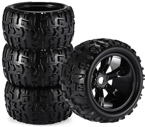 DINOWIN 4 Stück 150mm 1/8 RC Monster Truck Reifen und 17mm Sechskant Felgen für 1:8 Redcat Rovan HPI E-MAXX Savage Flux HSP Kyosho Hao Arma Kraton RC Auto Zubehör