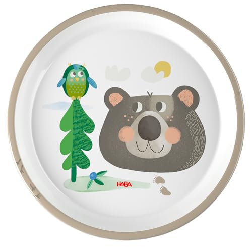 HABA 2012441003 Assiette pour enfant en mélamine pratique avec motif ours – Antidérapante – Passe au lave-vaisselle – À partir de 12 mois