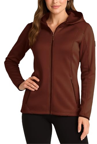 Reebok Veste Softshell légère imperméable et coupe-vent à capuche doublée en polaire pour femme pour salle de sport, course à pied, randonnée, cognac, X-Large