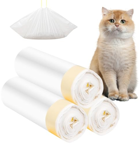 Lotvic 30 Pcs Cat Litter Tray Liners, 79 x 45cm Large Litter Tray Liners with Drawstring, Heavy Duty Scratch Resistant Cat Litter Liner, Leak Proof Litter Bags for Pet Cat Litter Box (White)