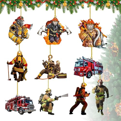 20 Stück Feuerwehr Weihnachtsbaumschmuck,Feuerwehrmann Weihnachten Deko,Acryl Ornamente,Feuerwehrmann Hängende Ornamente,Weihnachtsdeko Feiertagsdekoration für Wandfenster,Baum Zubehör