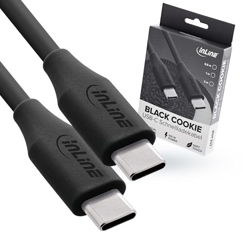 InLine Colour your Charge USB C Kabel 100W, PD Schnellladekabel, Silikon Ladekabel, flexibel, für iPhone Air 17 Pro 16 15 iPad Galaxy S23 Pixel Tablets, 2m, Black Cookie (schwarz), 35892